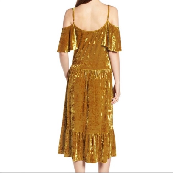 NWT Rebecca Minkoff COLD SHOULDER VELVET MIDI DRESS Citrine Size XXS Loose Fit - Picture 2 of 3